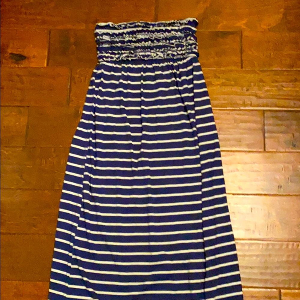 Navy and white stripe maxi dress
